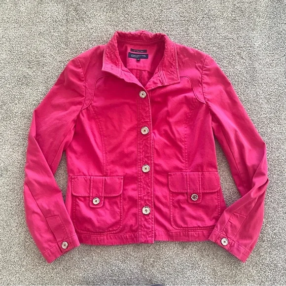 Jones New York Stretch Hot Pink Button Up Jacket w Front Pockets - Picture 6 of 10